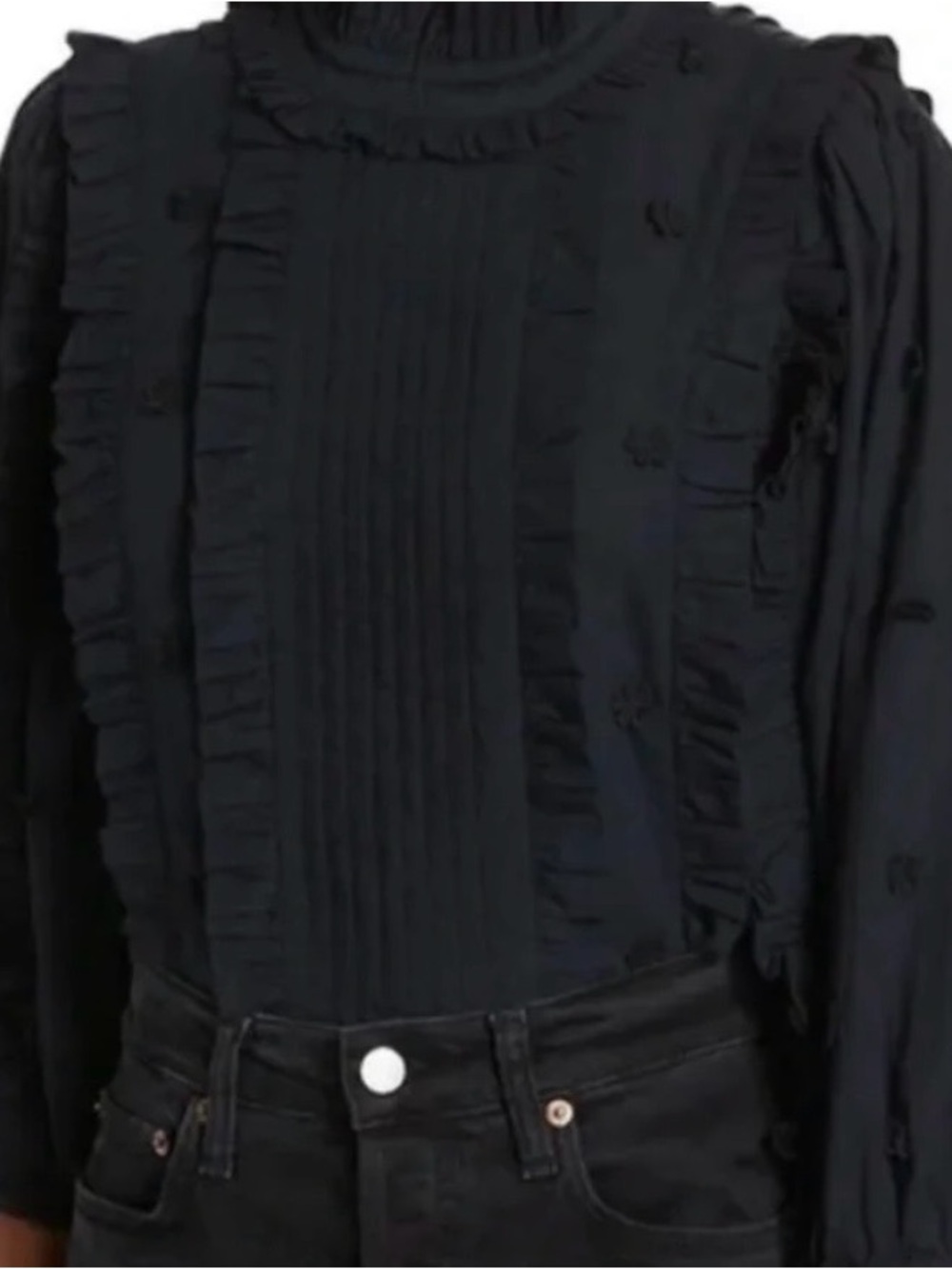 Farm Rio 3D Black Ruffled Pintuck Blouse